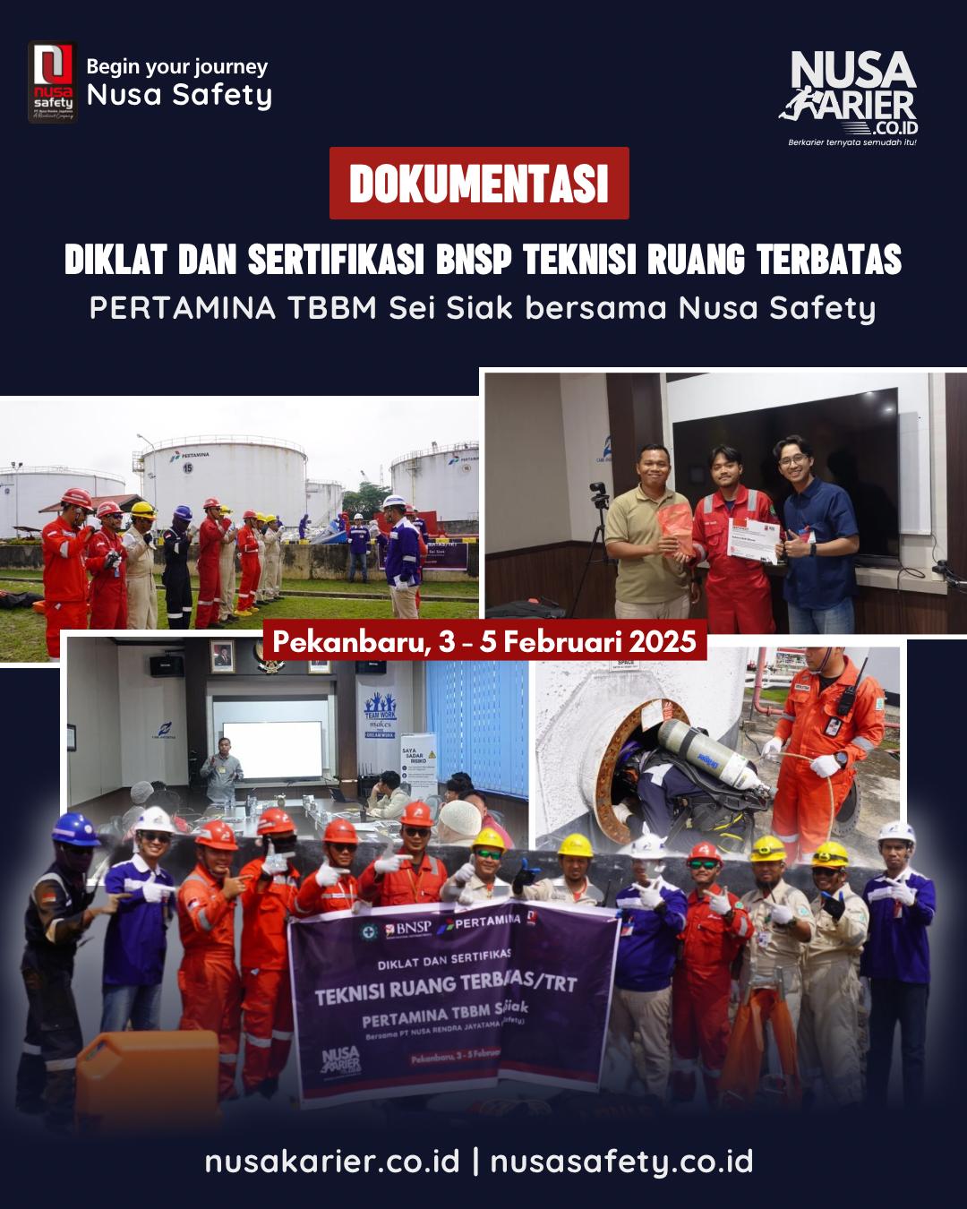 Diklat dan Sertifikasi BNSP Teknisi Ruang Terbatas TBBM Pertamina Sei Siak Pekanbaru